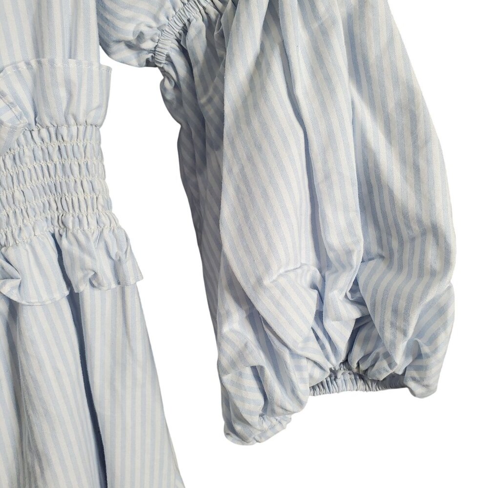 Gianni Bini Size L Dress Off Shoulder Puff Sleeve Coastal Stripe Country Cottage - Picture 11 of 12